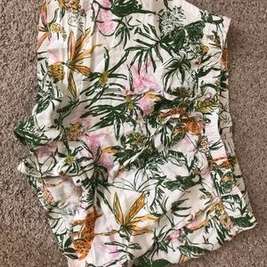 Rachel Zoe Tropical High Waist Shorts - Green, Pink, Orange